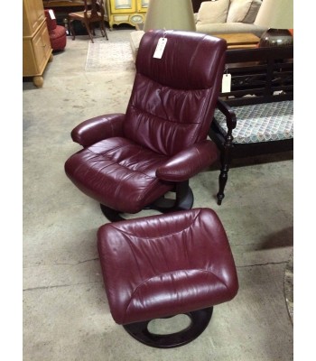 SOLD - Lane Red Leather Chair and Ottoman